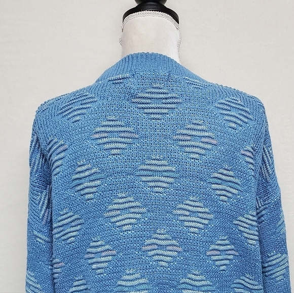 VINTAGE 80s Peconic Bay Traders Sky Blue Knit Geometric Print Crewneck Sweater - Picture 8 of 11